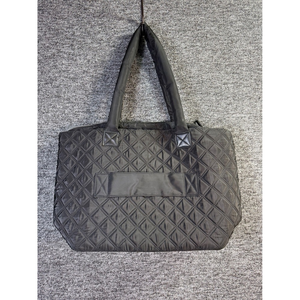 Joan & David Black Quilted Nylon Tote Bag Travel Carryall Gold Hardware - Picture 2 of 13
